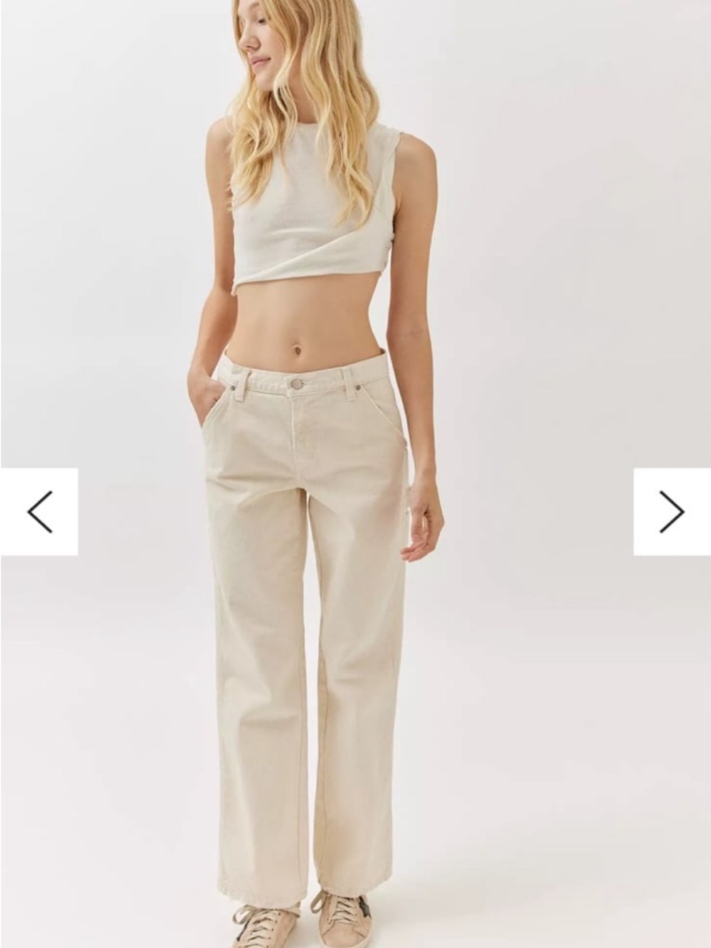 BDG Cream High Rise Carpenter Distressed Wide Leg Jeans with Utility Pockets - Picture 2 of 11